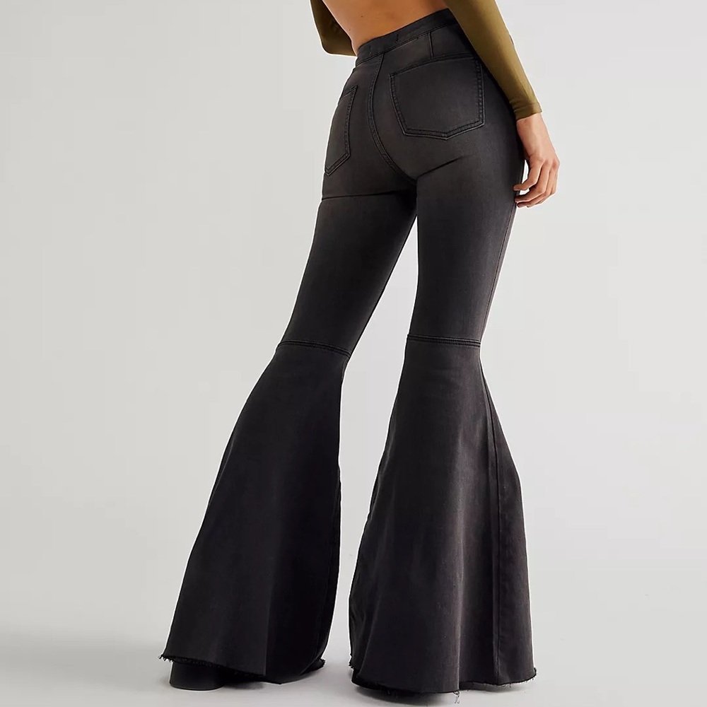 Free People Black High-Waist Super Flare Boot-Cut Pants